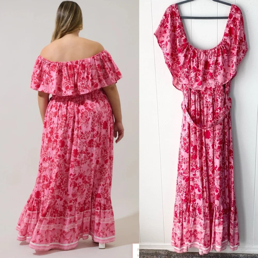 Sugarlips Aiza Floral Otis Off The Shoulder Maxi Dress Curve Size 2X New! - Picture 2 of 15